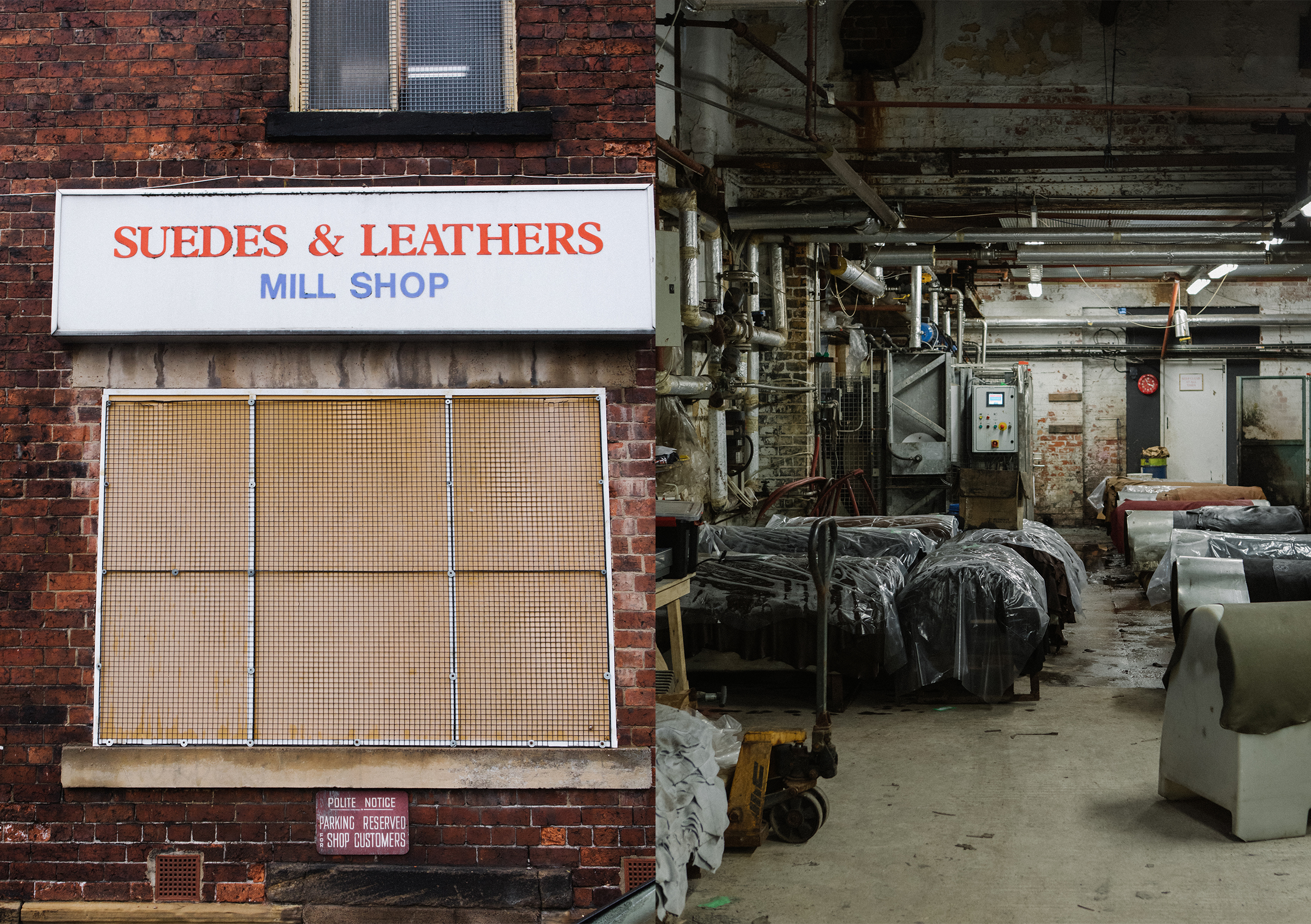 Outside and inside the C.F. Stead Tannery in Leeds