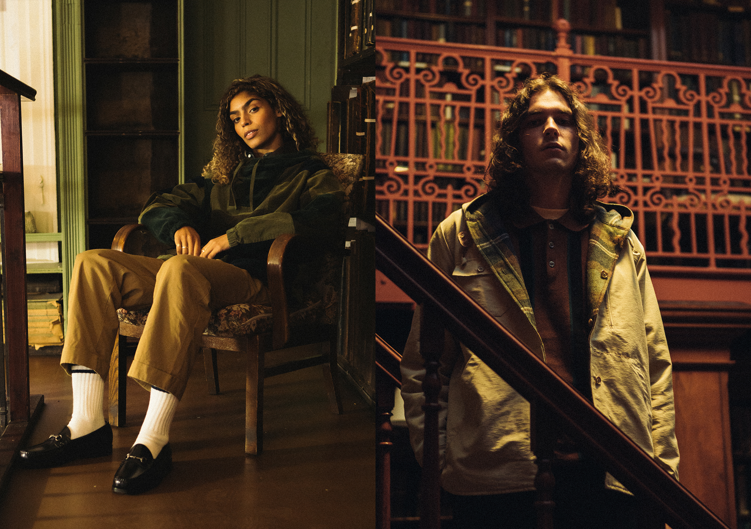 beams plus AW20 corduroy pullover and overshirt editorial at Leeds library