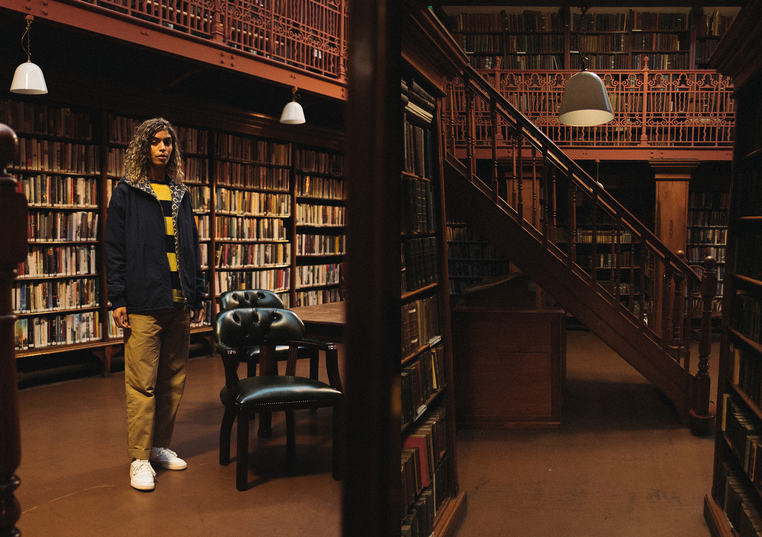 beams plus AW20 zip blouson editorial at Leeds library
